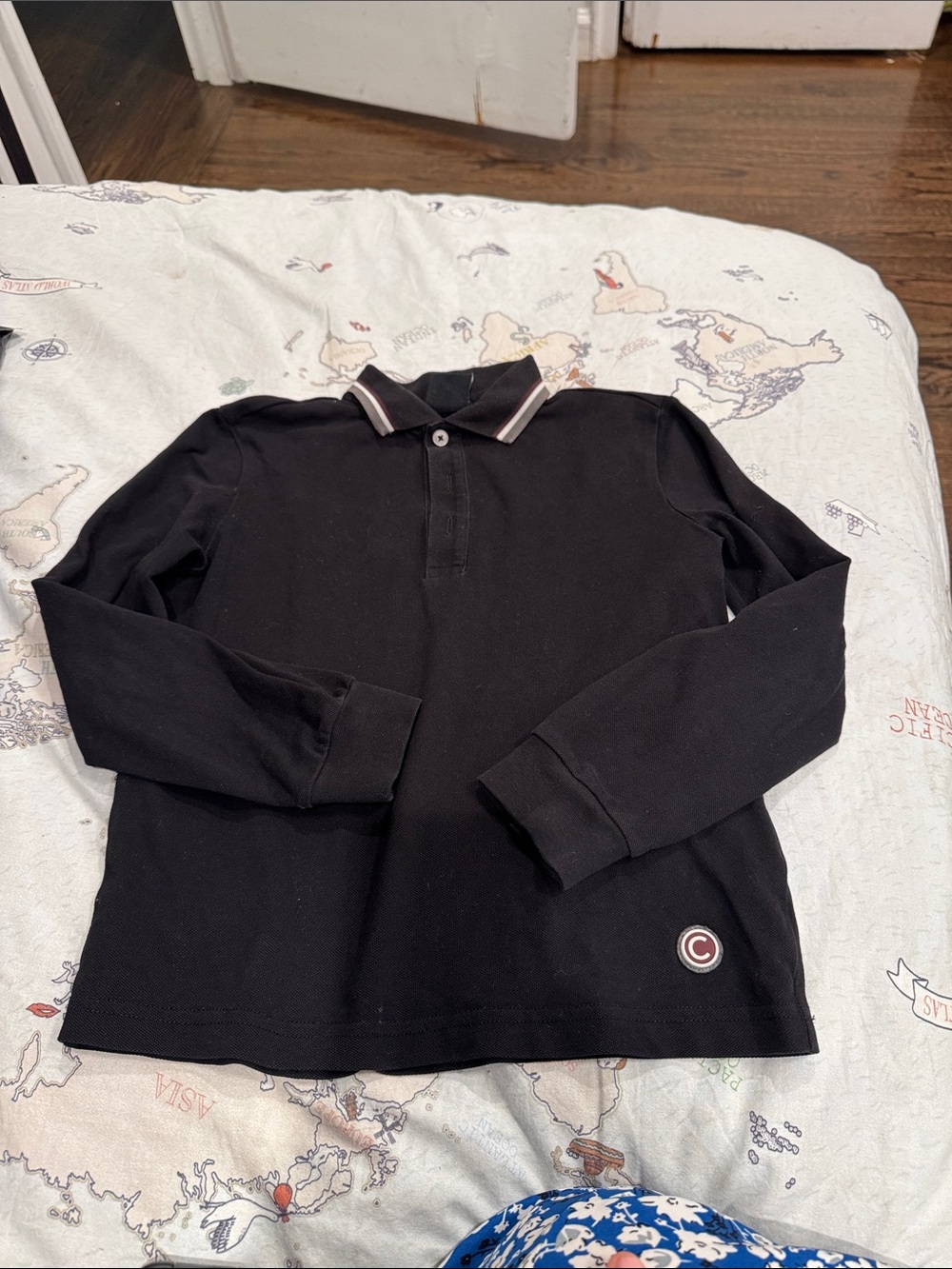 COLMAR Boys' Black Long-Sleeve Polo with Contrast Collar Trim